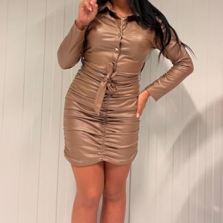 LEATHER LOOK BUTTON DRESS